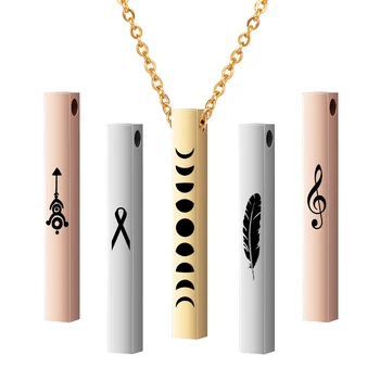

10pc Personalized Stainless Steel Inspirational Jewelry Gift for Girl Laser Engrave Symbol Name Cuboid Pendant&Necklace SL-083