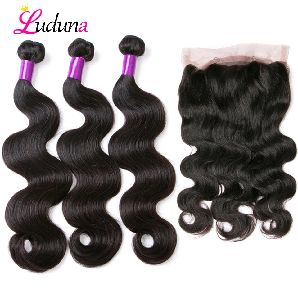 

360 Lace Frontal With Bundle Brazilian Body Wave Hair Weave Bundles With Closure 3 Bundles With Frontal Closure Luduna Remy Hair