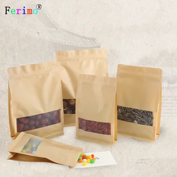 

50pcs Window kraft paper food bag melon seeds red jujube packaging bag self-standing dry fruit sealing storage bag
