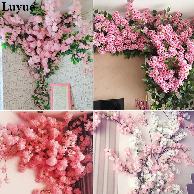 5 Pieces Branch artificial flowers Cherry Blossoms Balcony Bedroom With Decorated View Dead rattan peach branch