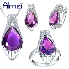 Almei африканские бусы Ювелирные наборы Серебро Цвет комплект украшений Мода Фиолетовый Синий кристалл капли воды серьги, кулон, кольцо T221