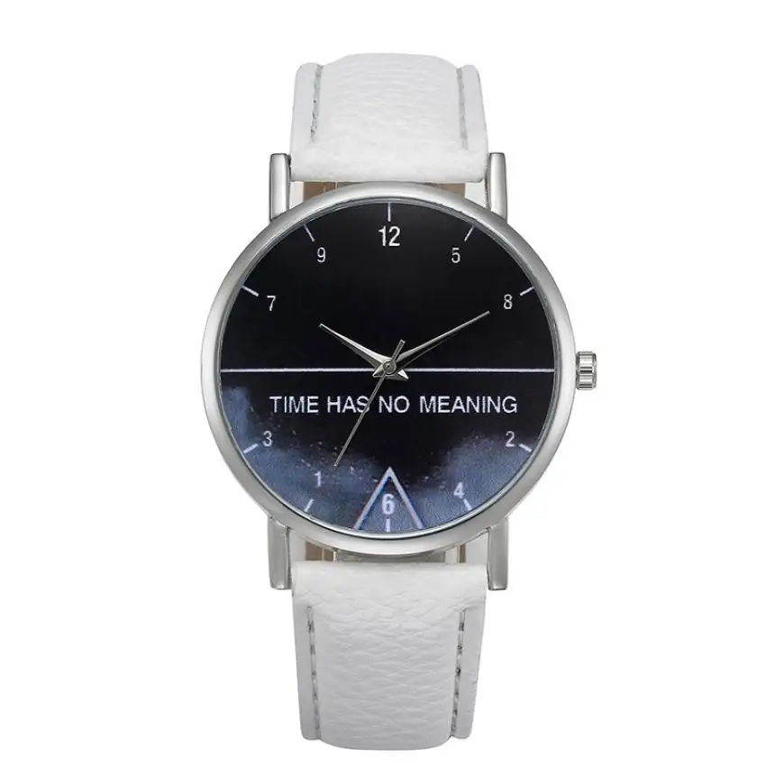 Fashion Women Is TIME HAS NO MEANING Design Leather Band Analog Alloy