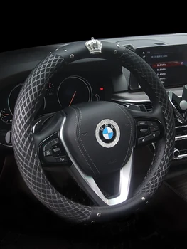 

New Ice Silk Fashion Diamond Crown Crystal Car Steering Wheel Cover Breathable Mesh Non-Slip Leather Covers Auto Accessories 38