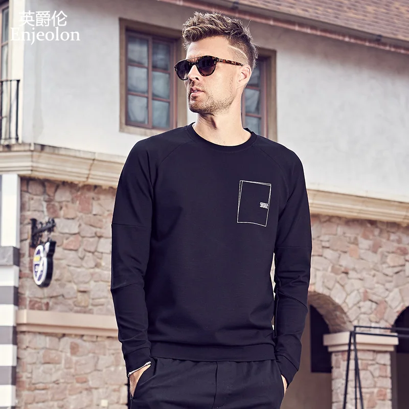 Enjeolon brand Long Sleeve black Sweatshirt Men pocket sweatshirt men casual 3XL Sweatshirt Pullover Clothing WY545