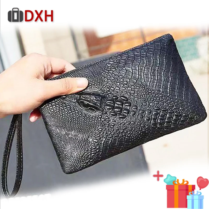 Lucxury الأزياء الرجال حقيبة صغيرة Wllet 2019 جديد التمساح نمط الجلود محافظ أسود مغلف أسود سستة منقوشة المحافظ DXH