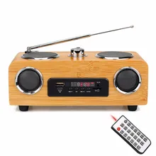 Home Tabletop Radio FM Stereo Handmade Bamboo Multimedia Speaker Classical Receiver USB With MP3 Player Remote Control Y4113O