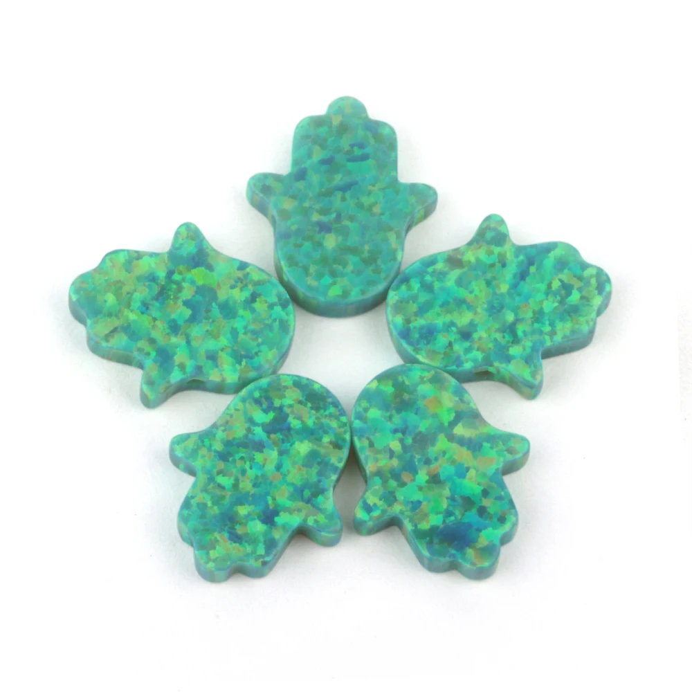 

Free Shipping 11x13mm Hamsa Hand Opal High Quality OP11 Green Color Fatima Hand Synthetic Opal Stone For Jewelry