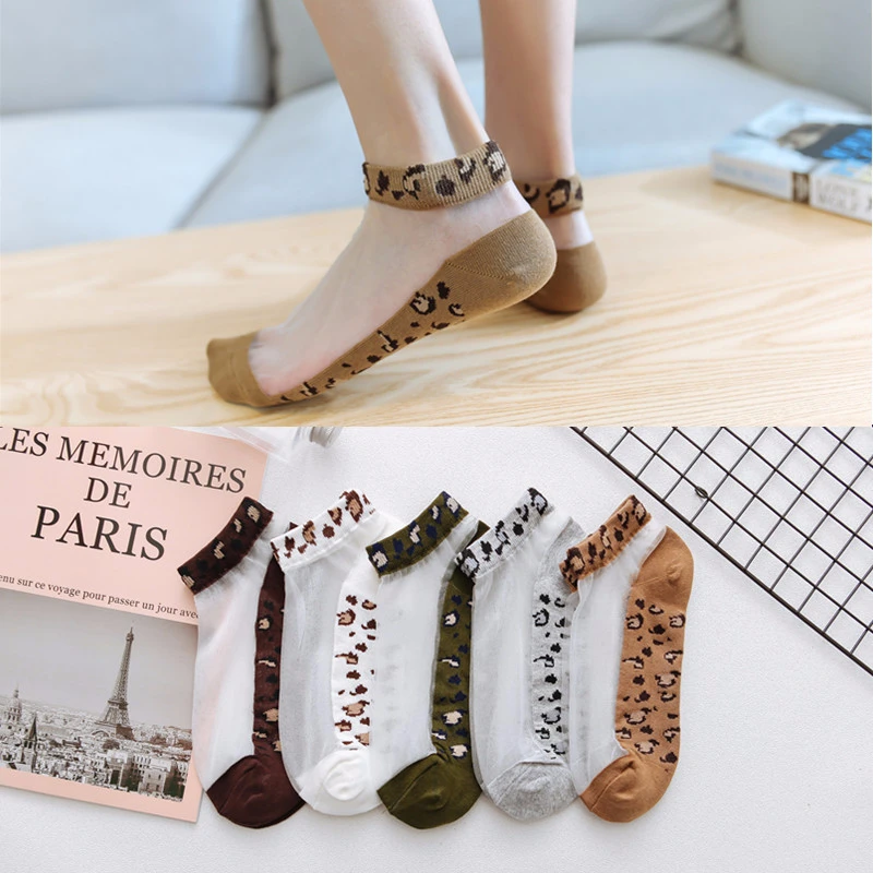 

SP&CITY Leopard Patterned Transparent Summer Short Socks Women Non-Slip Back Wear Harajuku Ankle Socks Casual Cool Invisible Sox