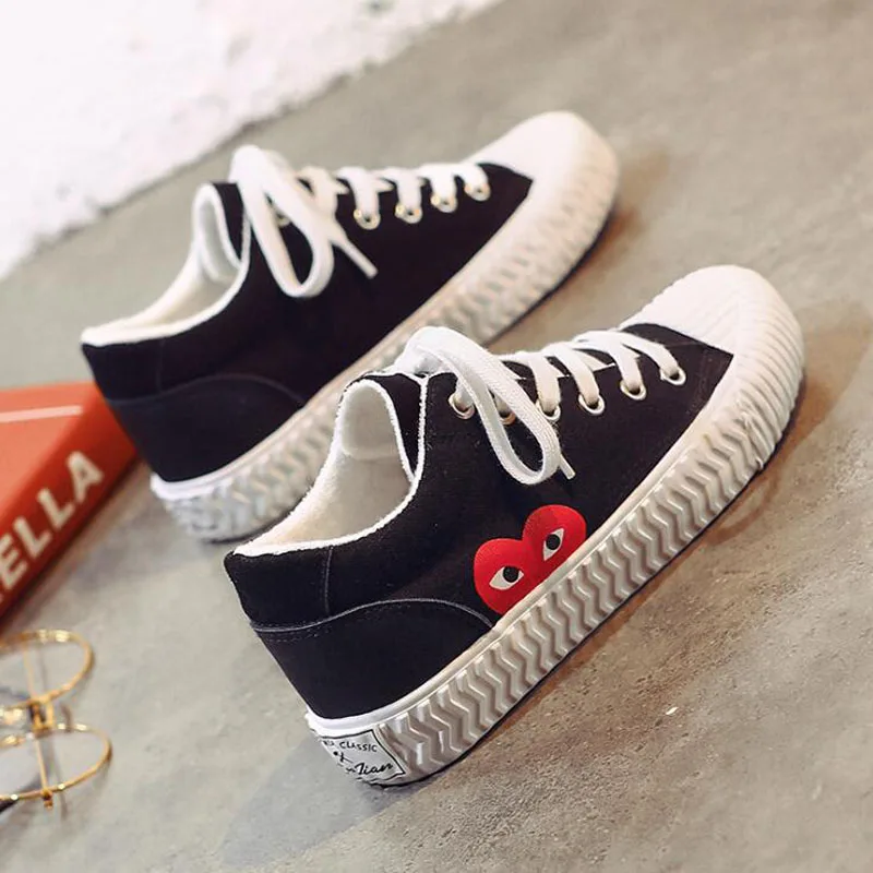 

3CM Height Increasing Women Sneakers Spring Autumn Heart Shaped Casual Ladies Shoes Wild Flat With Vulcanize Canvas Shoes