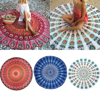 

Round Mat Scarve Mandala Tapestry Beach Picnic Throw Rug Blanket Bohemia Grassplot Mats KM88