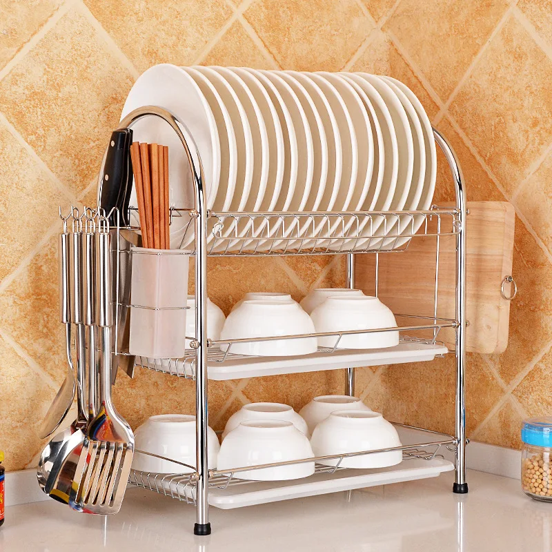 

Three-layer drain dish knife and fork storage rack kitchen finishing storage utensils rack ZP01151616