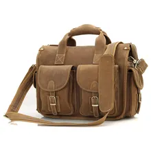 Crazy Horse Leather Briefcases Laptop Bags For Men’s Double Handbag 7106B