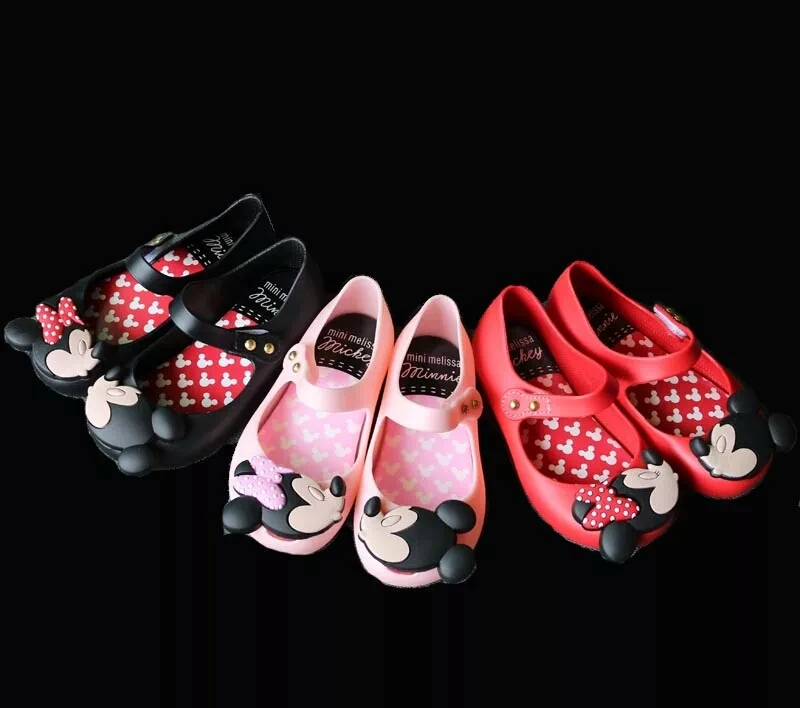 

Mini Melissa Girls Jelly Sandals 2019 kids sandals jelly shoes Satin bow PVC soft outsole children sandals Rain shoes 15-18cm
