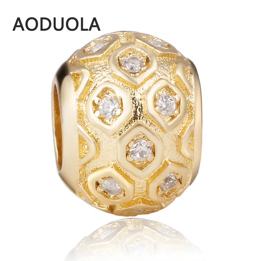 

Gold Color Beads Square White Zircon DIY Metal Spacer Murano Chunky Bead Charm Pendant Fit For Pandora Charms Bracelet
