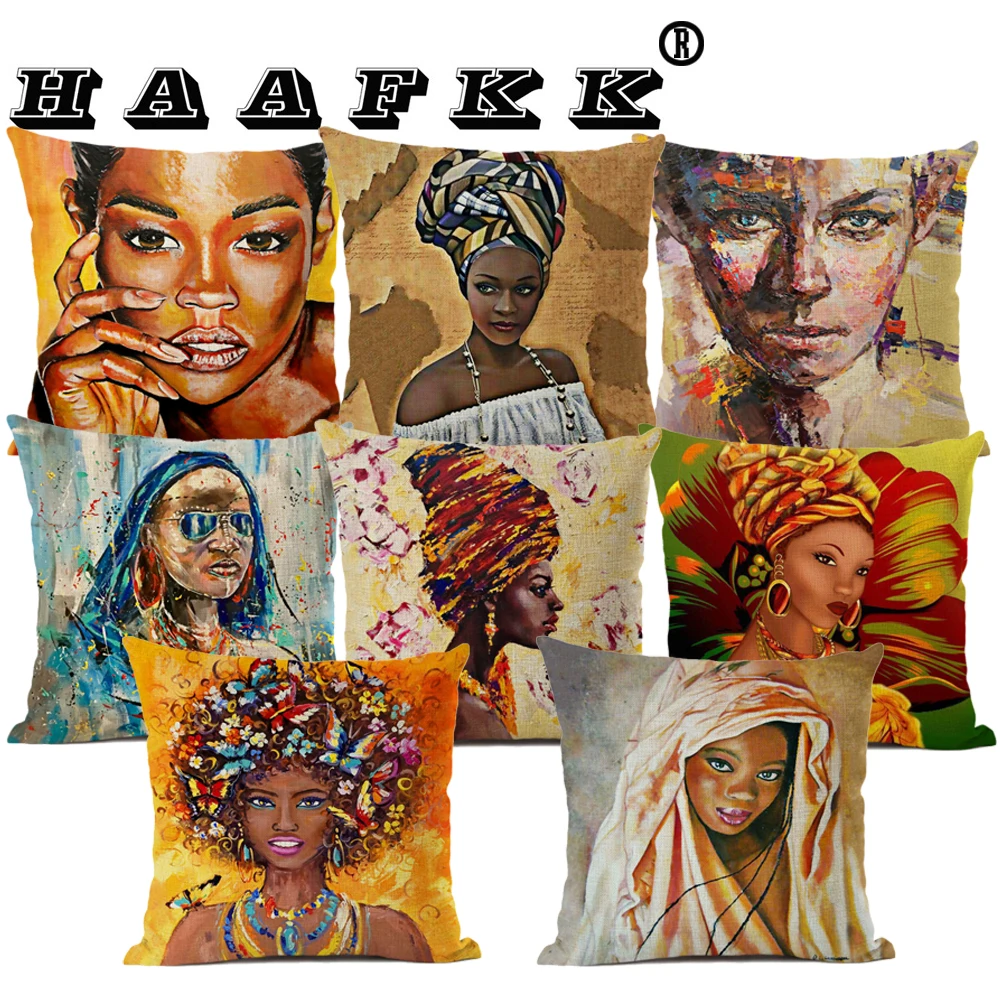 Художественная подушка для африканской женщины, художественная подушка, чехол для подушки с акварельным рисунком танцующей Африканской леди, льняной чехол для подушки