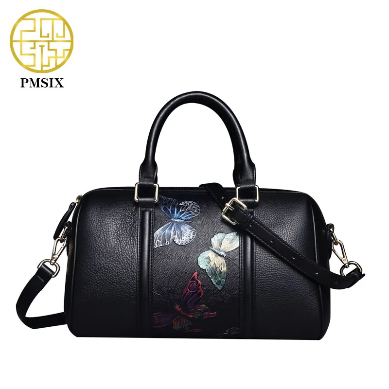 Pmsix Butterfly Printing Women Genuine font b Leather b font font b Handbag b font Retro