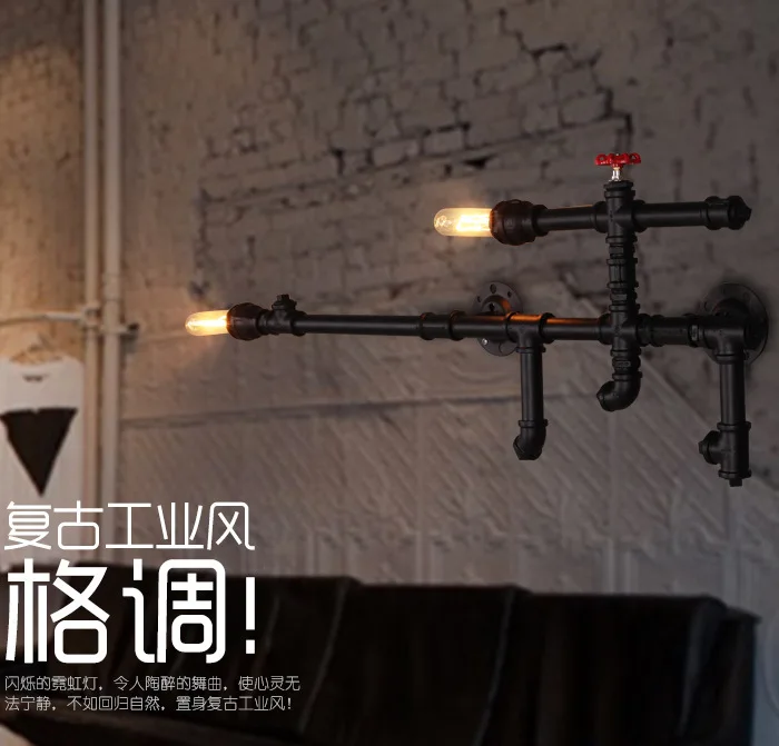 

Water Pipe Wall Lamp Vintage Aisle Lamp Loft Iron pipe Wall Lamp black finished E27 Edison Light Fixtures 110-240V