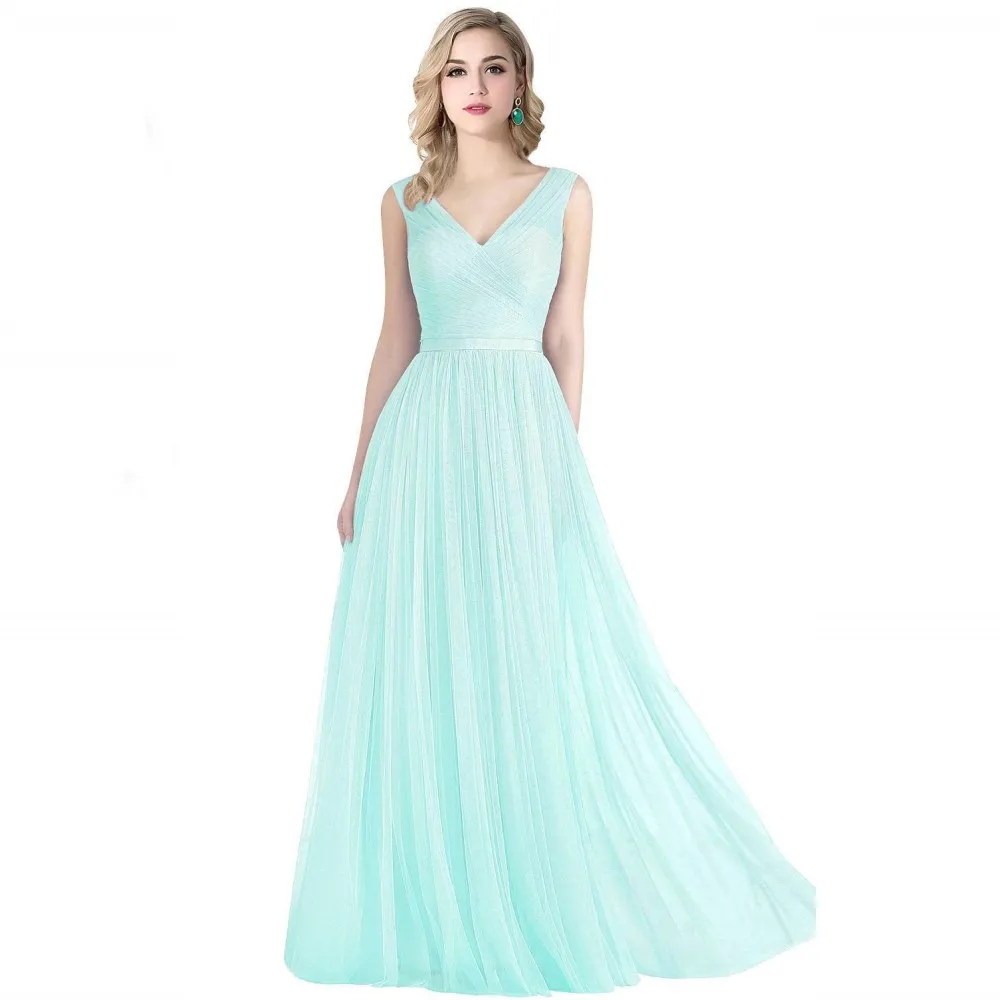 Gentle Simple V Neck Fold Tighten The Waist Backed Zipper Bow Tulle A