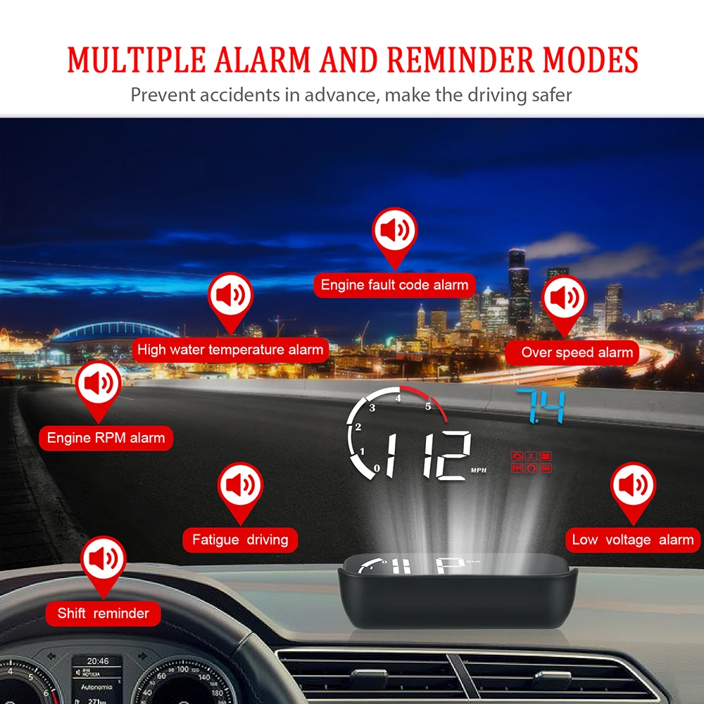 OBD2 превышение скорости Предупреждение Универсальный M10 A100 лобовое стекло проектор автомобиля HUD Дисплей безопасность вождения интеллигентая(ый) сигнализации Системы