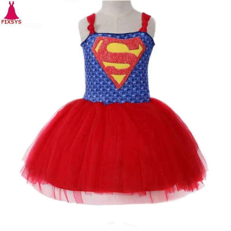 

Girls' Dress Supergirls Superman Cosplay Costume 2019 Children's Day Halloween Fancy Dress Superhero Costume Party Girl Dresses