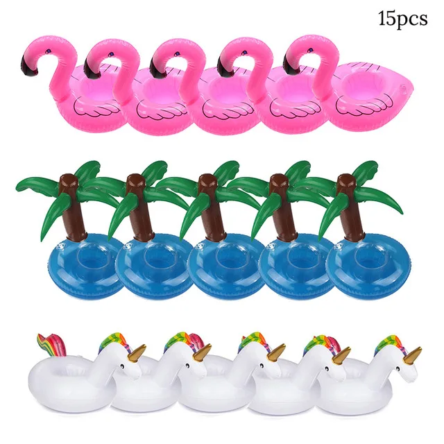 

15pcs Unicorn Flamingo Palm Tree Inflatable Cup Holder Drink Floating Party Beverage Boats Pool Hawaii Beach Party Supplies