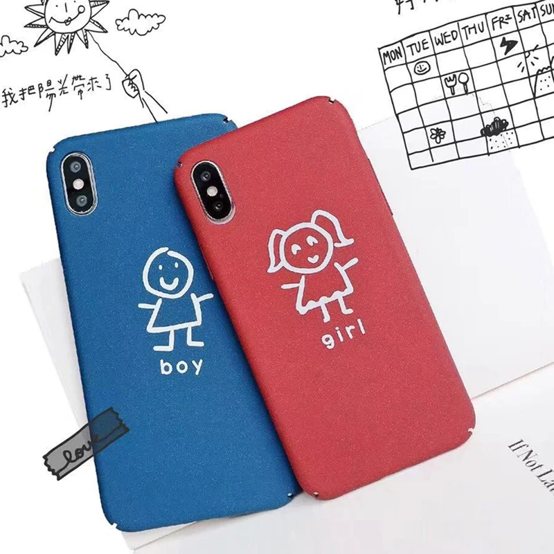 Zxtrby Cute Boy Girl Phone Case For iphone 6 6S Plus 7 8 X XR XS Max Matte hard PC Couples Back Cover Capa Coque Funda |