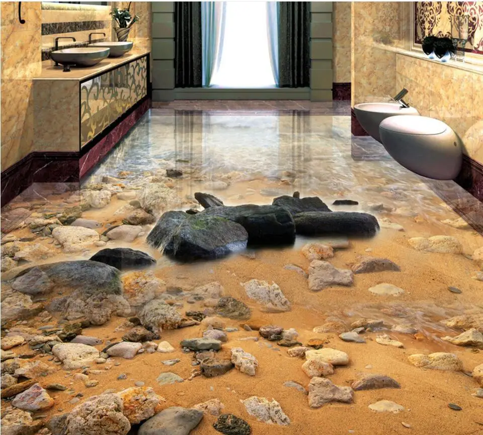 Beibehang Приморский песок камень Гостиная Ванная комната 3D напольные фотообои на заказ Большая фреска ПВХ толстые износостойкие напольная