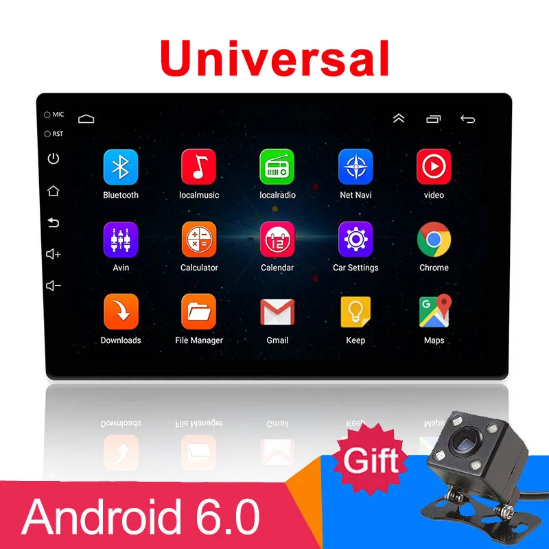

10 inch Universal 2 din Android 6.0 Car Radio Quad Core 1024x600 GPS Navigation Bluetooth 4.0 WIFI AM/FM SWC USB Mirror Link Cam