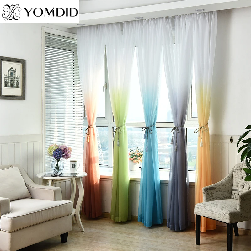 

Gradient color Tulle Curtains for Kitchen the living room Window Decorations curtain for bedroom Divider Sheer Voile cortina