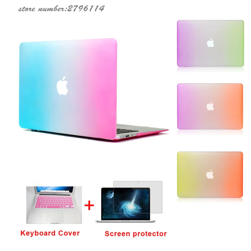 Матовый Радуга Жесткий протектор чехол для ноутбука MacBook Air 11 Pro 13/15 дюймов с retina сумка + розовая Крышка клавиатуры бесплатная доставка