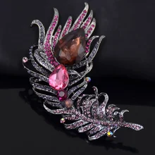 Женщины Кристалл Rhinestone Пера Павлина Брошь Свадебный Банкет Придерживайтесь Pin 6 Цветов