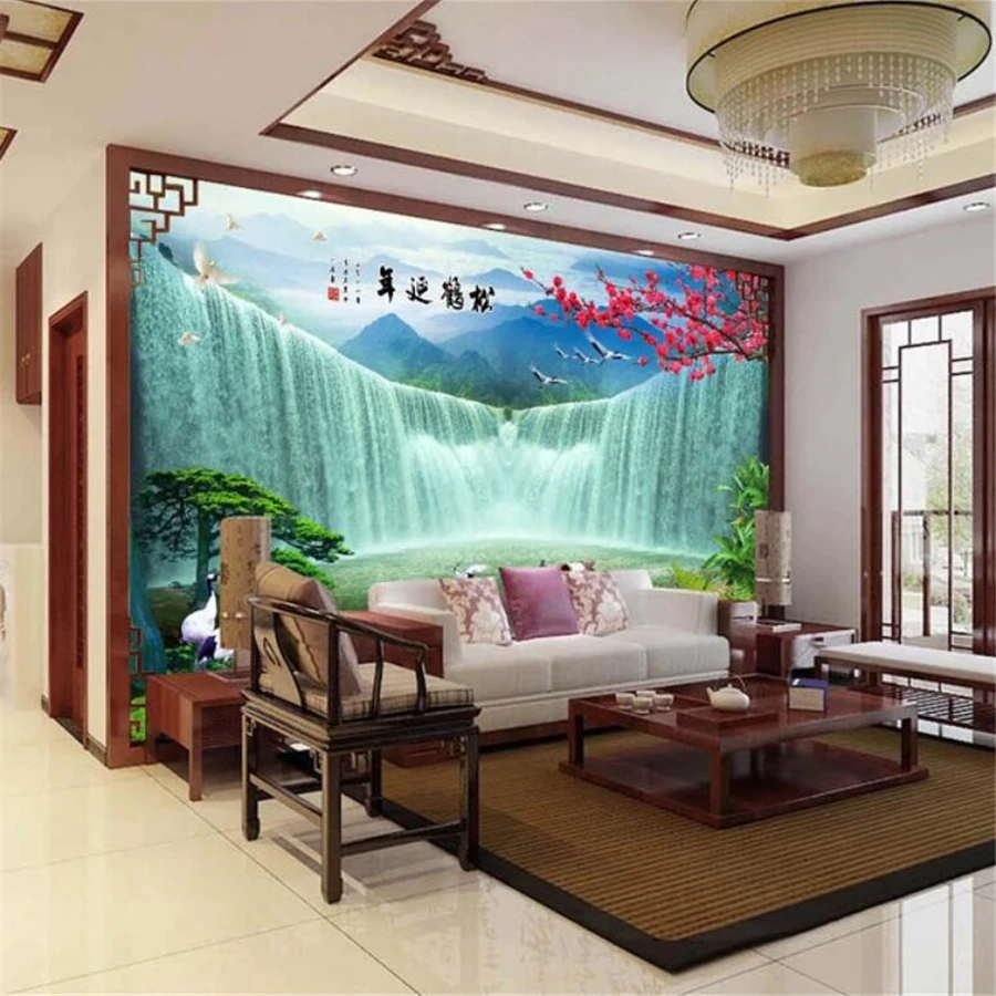 beibehang papel de parede Custom wallpaper 3d mural Chinese style waterfall TV wall painting living room bedroom 3d wallpaper