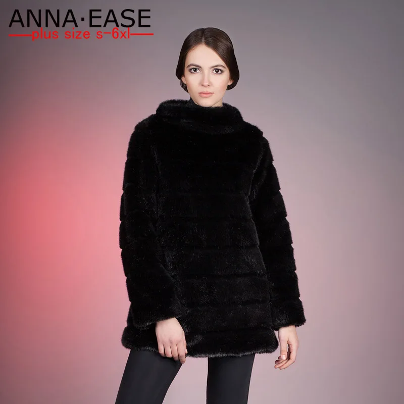 Плюс Размеры 5xl теплый воротник в полоску черный синтетический Мех животных пальто Для женщин искусственной норки Меховая куртка Толстое