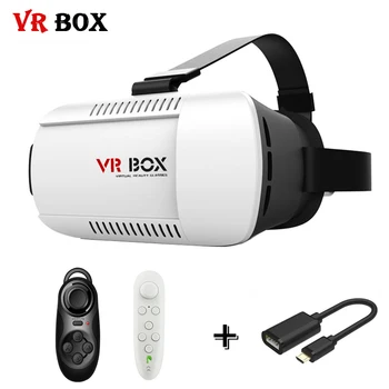 Hot VR Box 3D Glasses Virtual Reality Smartphone Headset Head Mount Google Cardboard Helmet VRBOX for 4-6' Mobile + Remote + OTG