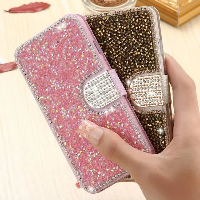 Luxury Bling Rhinestone Diamond wallet stand flip leather phone case