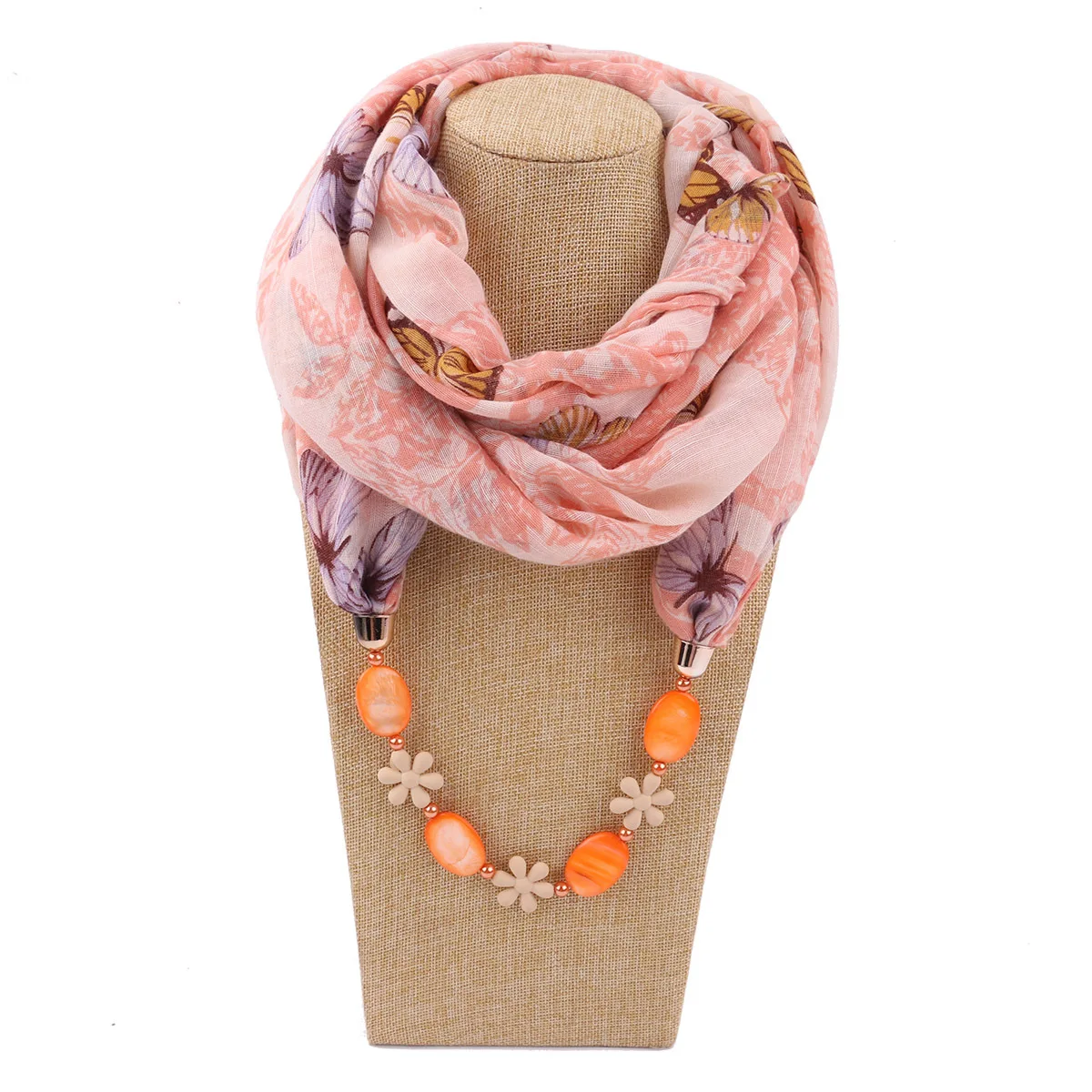 

women fashion jewelry shawls pendant scarfs butterfly printed ring shawl capes necklace scarf for ladies