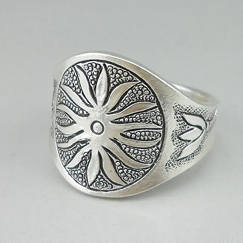 

Big Rings For Men Sun Pattern Chinese Handmade Ethnic Jewelry 999 Sterling Silver Vintage Men Ring Adjustable China Air Express