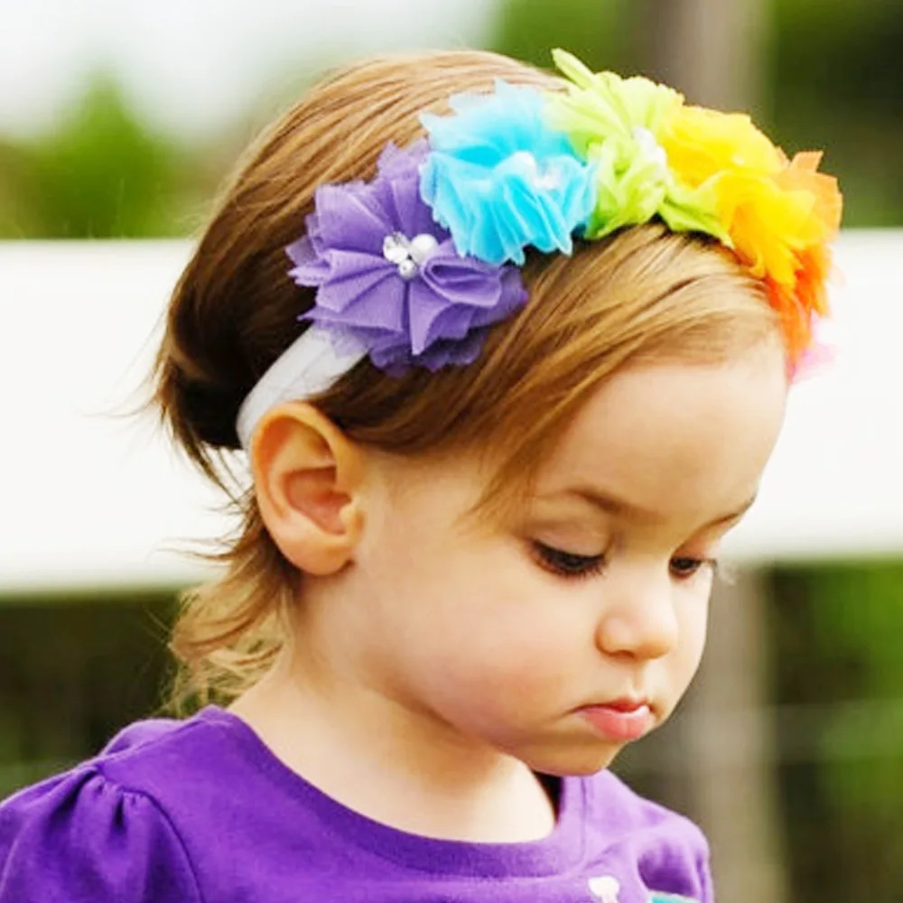 New Rainbow Children Grenadine Elastic Hair Band Colorful Headdress