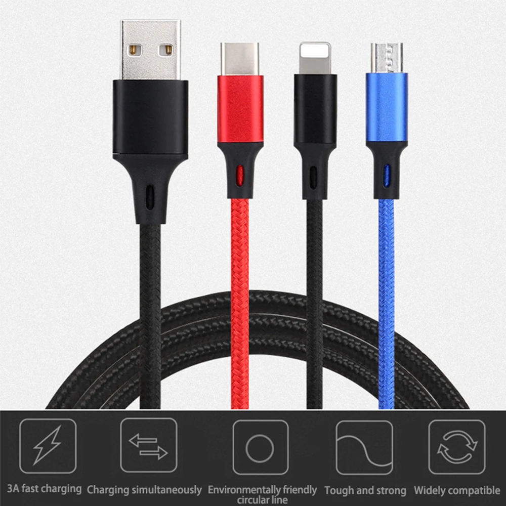 3 в 1 USB кабель для iPhone XS X 8 7 6 зарядное устройство Micro USB кабель для Android USB TypeC кабели для Samsung S9 Xiaomi