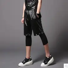 Новинка года Для мужчин одежда хип-хоп Поддельные Комплект из двух предметов кожа Штаны корейские узкие семь штаны Haroun мужской большие размеры сценические костюмы M-XXL