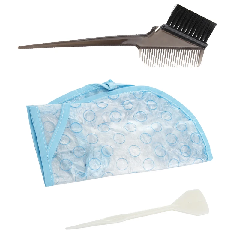 

3Pcs/Set Coloring Dye Cap+Hook+Comb Brush Semi-permanent Reusable Pro Hair Salon Frosting Tipping Color Hairdressing Accessories