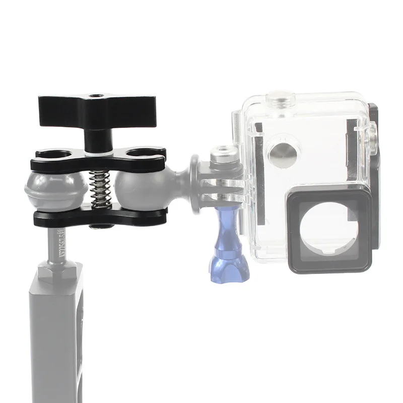 Aluminum CNC 2-Hole Diving butterfly clip Clamp Light Arm Ball Head  Mount Adapter For Gopro Xiaomi Yi Action Camera Tripod Accessories (14)