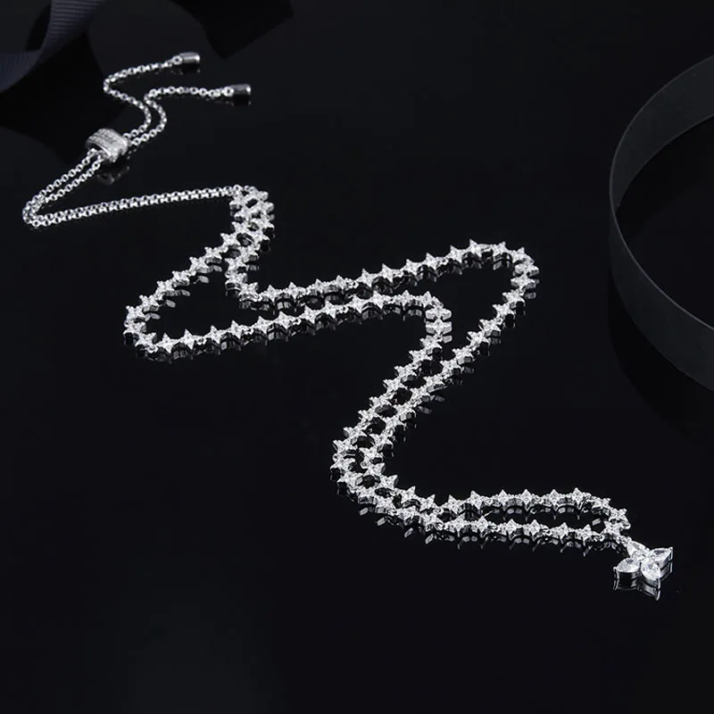 

SLJELY High Quality 925 Sterling Silver Cubic Zirconia Stars Style Chain Starry Necklace Choker Women Monaco Fine Party Jewelry