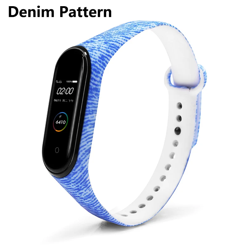 Denim Pattern BOORUI для xiaomi mi Band 4 ремешок силиконовый с цветочным принтом mi band NFC 4 ремешок mi band 4 аксессуары для xiaomi mi band 4 band - Цвет: Denim Pattern