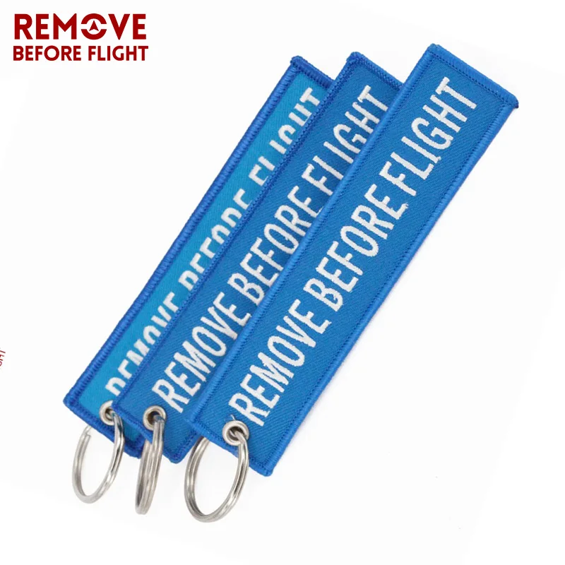 Remove Before Flight OEM Key Chains llaveros Important Tag Sky Blue Embroidery Key Fobs Chains Jewelry Aviation Gifts Chaveiro A