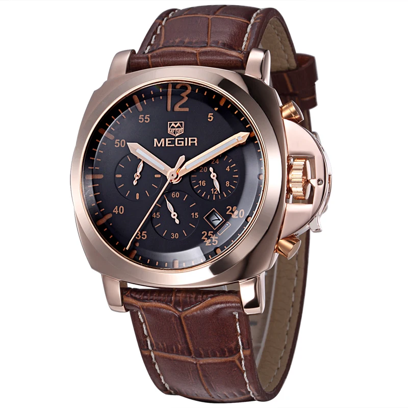 

Male Casual Watch Luxury Genuine Leather Strap Men Quartz Watches CHRONOGRAPH & 24 hours Function Business Watch Relogio Clocks