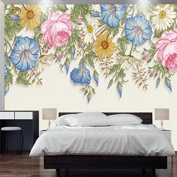 

Custom wallpaper new Chinese hand-painted watercolor flowers modern minimalist TV background wall decoration waterproof material