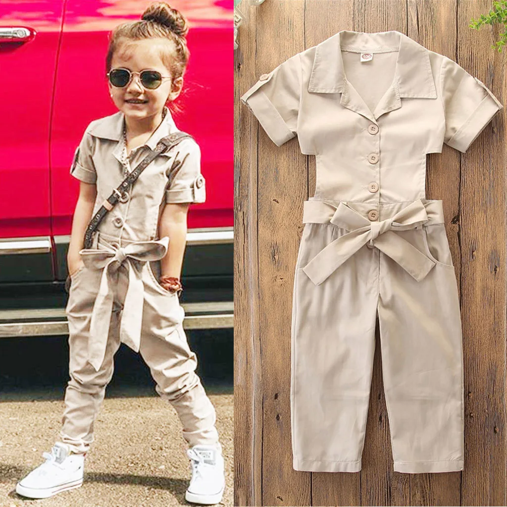 

Toddler Kids Baby Girls Solid Short Sleeve Backless Overalls Jumpsuit Outfits Shorts Casual Kids Children's Clothing Suit