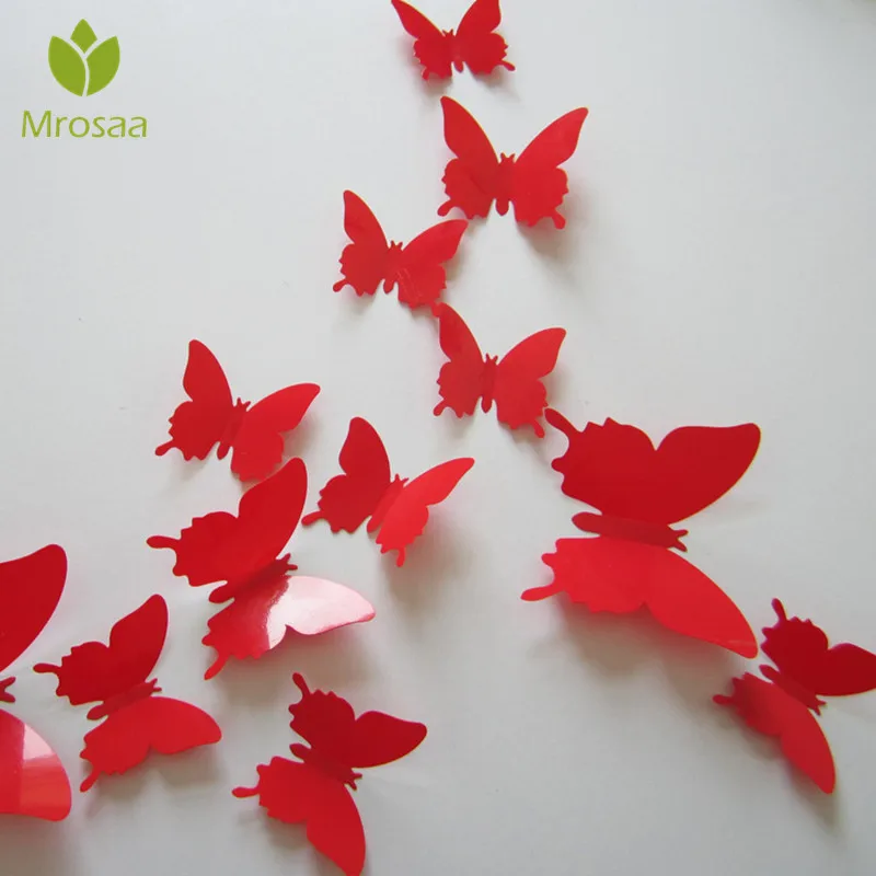 buy Mrosaa 12PCS 3D Glossy Butterfly Wall Stickers Fridge Magnet Home Decor Art Applique Room Decoration Decal Mural sticker