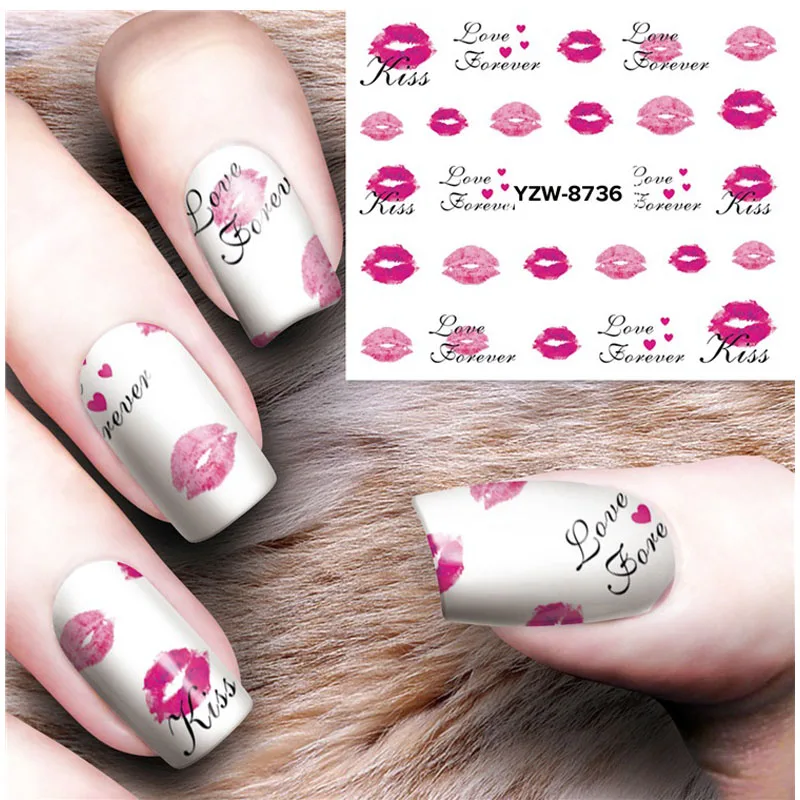 

1 Sheet Watercolor Nail Sticker Women Colorful Sexy Lip Print Feather Designs Transfer Sticker Gel Manicure DIY Nail Art Deco
